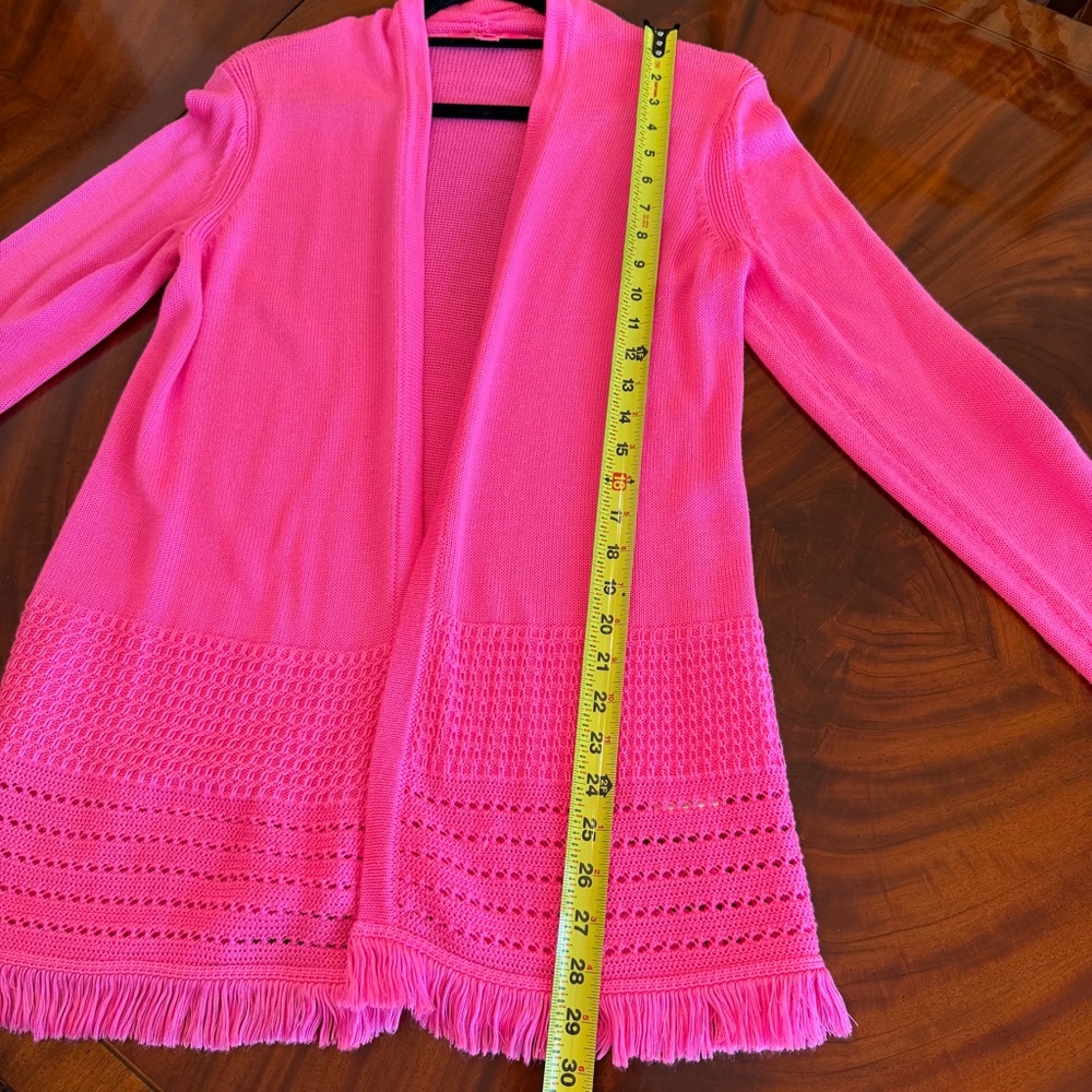 Lilly Pulitzer Noble Fringe Cardigan Deep Prosecco Pink - Picture 12 of 17